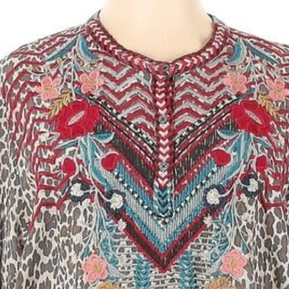 Johnny Was Biya heavily embroidered Navila silk blouse (oversized) NWT RARE - Picture 11 of 12